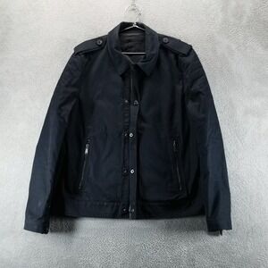 Kent & Curwen Jacket Mens XL Black Canvas Military Epaulette Full Zip Lined‎